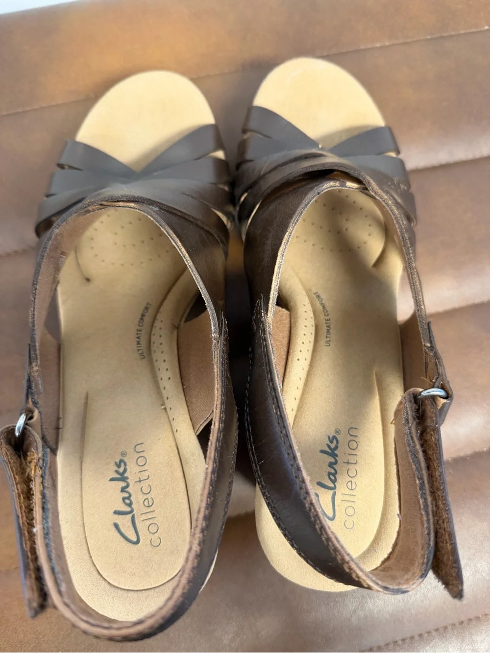 Clarks Brown Leather Slingback Wedge Sandals